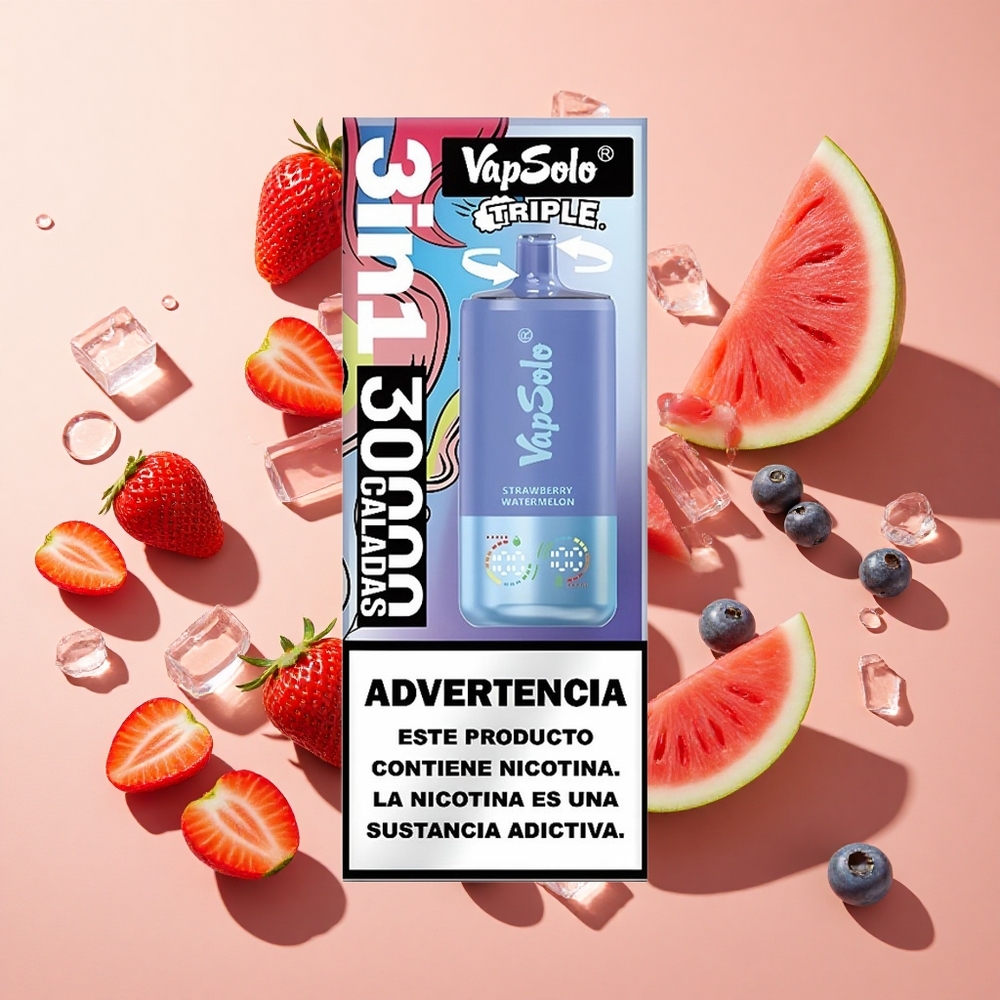 VapSolo Triple 30000 Puffs תות אבטיח ואוכמניות קרח wholesale Israel 40ml Type-C